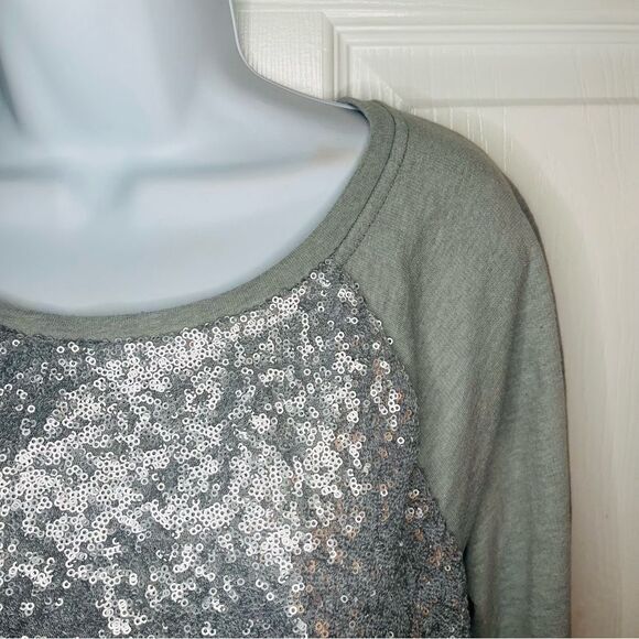 Apt 9 Long Sleeve Sequin Front Embellished Sweatshirt Grey S - Picture 4 of 10